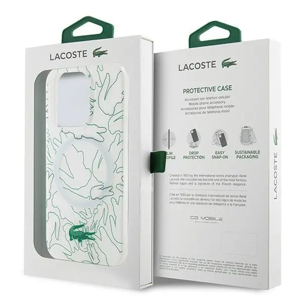 Etui Lacoste LCHMP15XUREH Hardcase Double Layer Repeat MagSafe do iPhone 15 Pro Max Biały