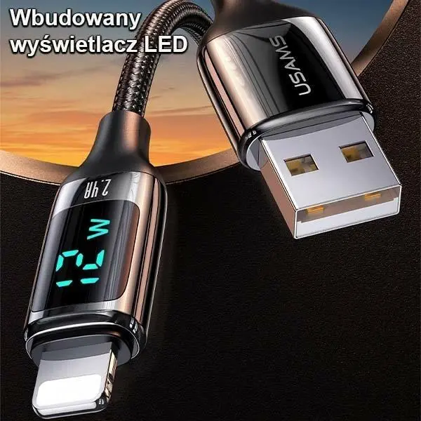 Kabel USAMS U78 Lightning LED Fast Charging 2,4A 1,2m Czarny