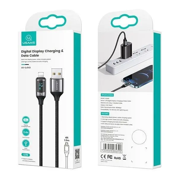 Kabel USAMS U78 Lightning LED Fast Charging 2,4A 1,2m Czarny
