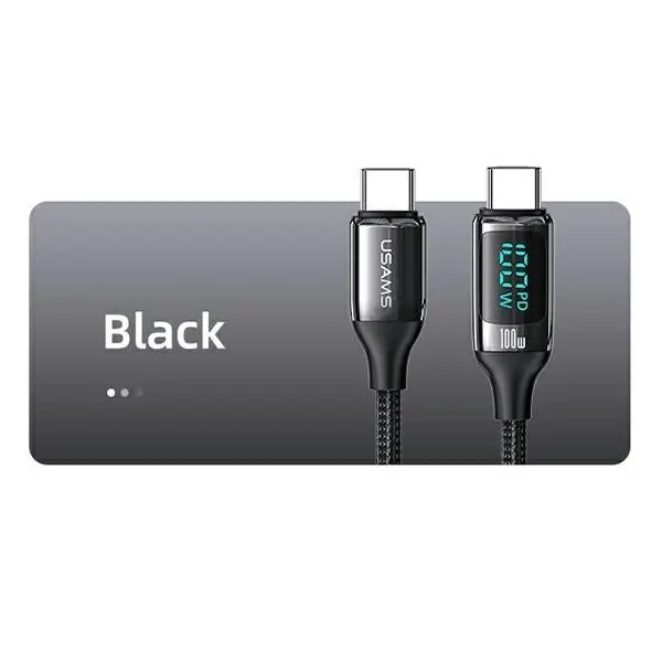 Kabel USAMS U78 USB-C na USB-C LED Fast Charging 100W 3m Czarny