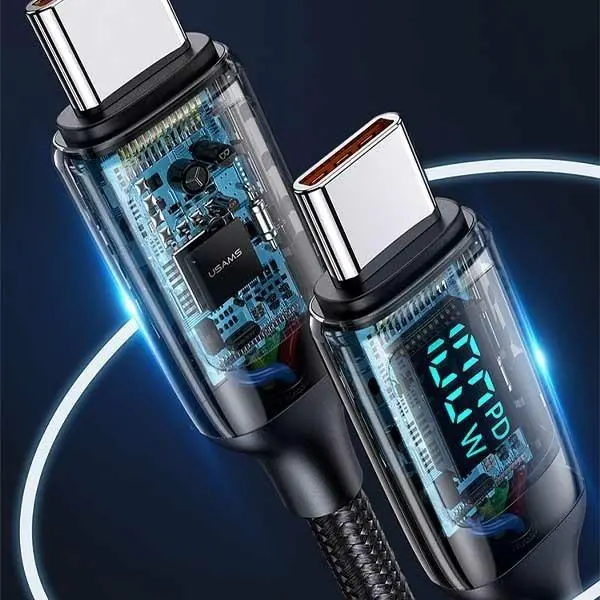 Kabel USAMS U78 USB-C na USB-C LED Fast Charging 100W 3m Czarny