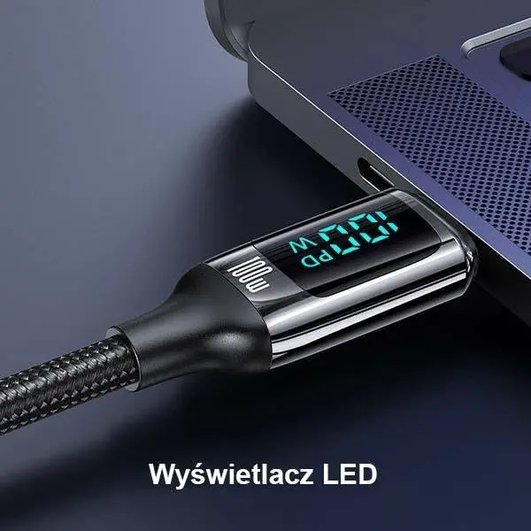 Kabel USAMS U78 USB-C na USB-C LED Fast Charging 100W 3m Czarny