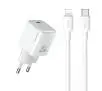 Ładowarka sieciowa USAMS YXXLOGTC03 1x USB-C PD3.0 Fast Charging + kabel USB-C/Lightning Biały