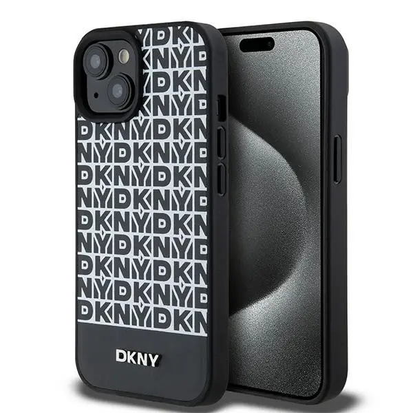 Etui DKNY Leather Printed Pattern Metal Logo MagSafe do iPhone 15 Pro Czarny