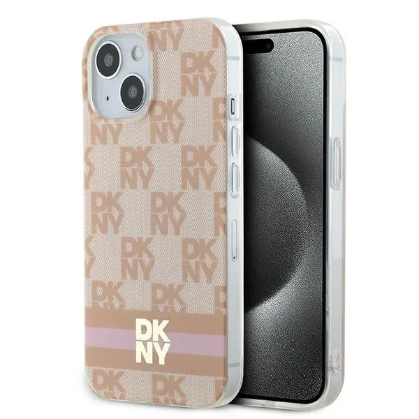 Etui DKNY IML Checkered Mono Pattern & Printed Stripes MagSafe do iPhone 15 Różowy