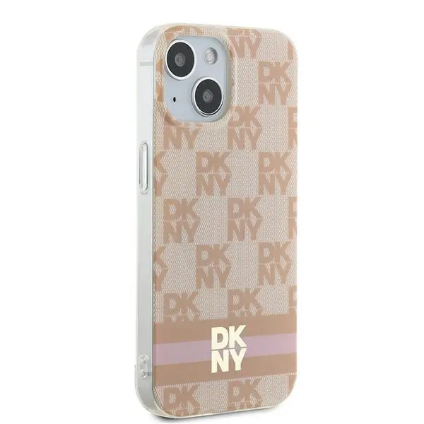 Etui DKNY IML Checkered Mono Pattern & Printed Stripes MagSafe do iPhone 15 Różowy
