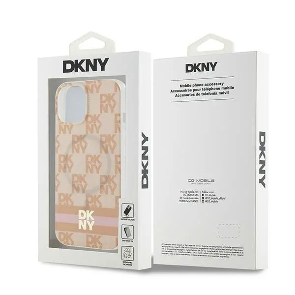 Etui DKNY IML Checkered Mono Pattern & Printed Stripes MagSafe do iPhone 15 Różowy