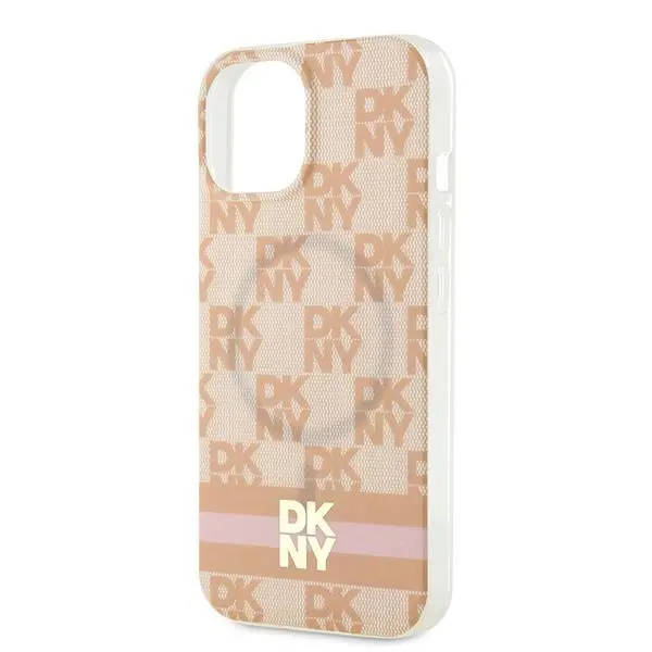 Etui DKNY IML Checkered Mono Pattern & Printed Stripes MagSafe do iPhone 15 Różowy