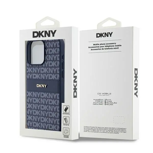 Etui DKNY Hardcase Leather Mono Stripe & Metal Logo do iPhone 15 Pro Max Niebieski