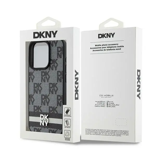 Etui DKNY Leather Checkered Mono Pattern & Printed Stripes do iPhone 15 Pro Max Czarny