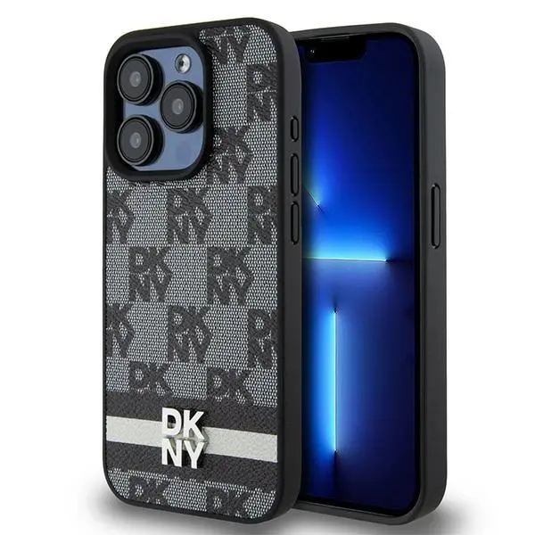 Etui DKNY Leather Checkered Mono Pattern & Printed Stripes do iPhone 15 Pro Max Czarny