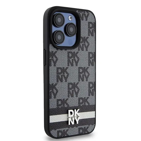 Etui DKNY Leather Checkered Mono Pattern & Printed Stripes do iPhone 15 Pro Max Czarny