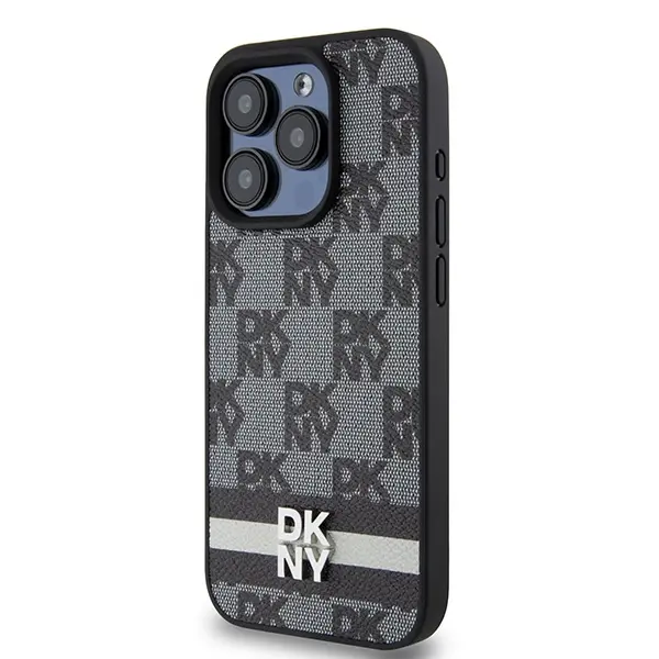 Etui DKNY Leather Checkered Mono Pattern & Printed Stripes do iPhone 15 Pro Max Czarny