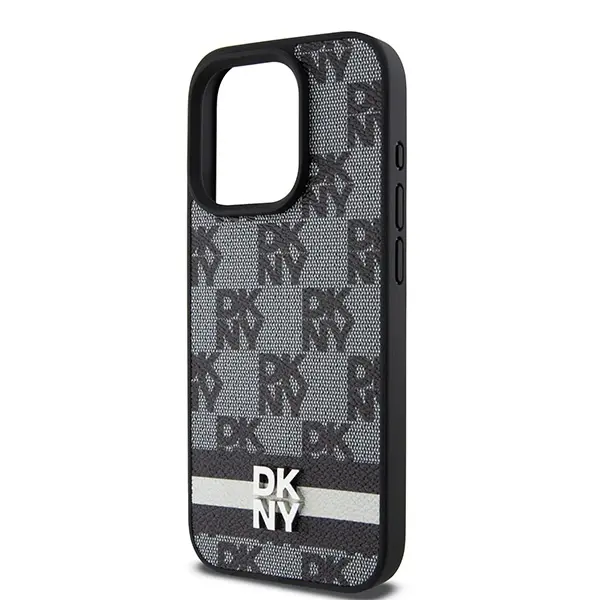 Etui DKNY Leather Checkered Mono Pattern & Printed Stripes do iPhone 15 Pro Max Czarny