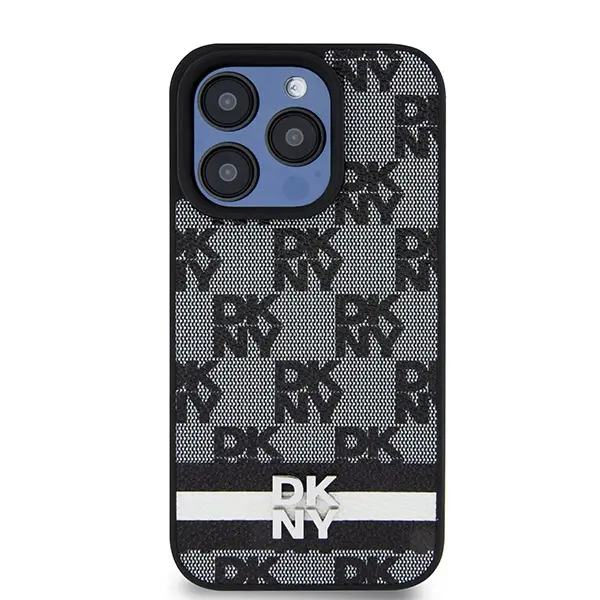 Etui DKNY Leather Checkered Mono Pattern & Printed Stripes do iPhone 15 Pro Max Czarny