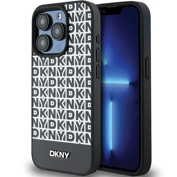 Etui DKNY Leather Printed Pattern Metal Logo MagSafe do iPhone 15 Pro Max Czarny