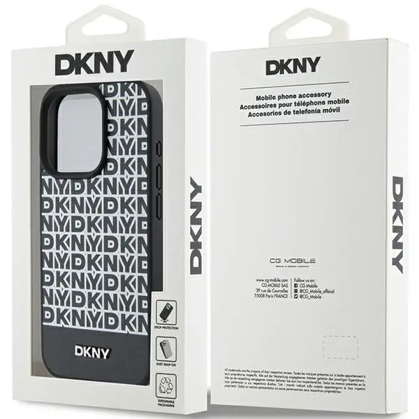 Etui DKNY Leather Printed Pattern Metal Logo MagSafe do iPhone 15 Pro Max Czarny