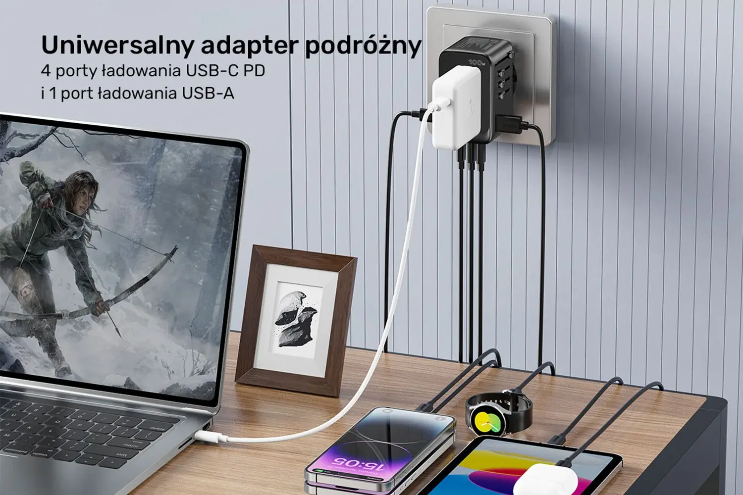 Ładowarka podróżna Unitek P1123ABK01 EU/US/UK/AUS PowerDelivery 100W