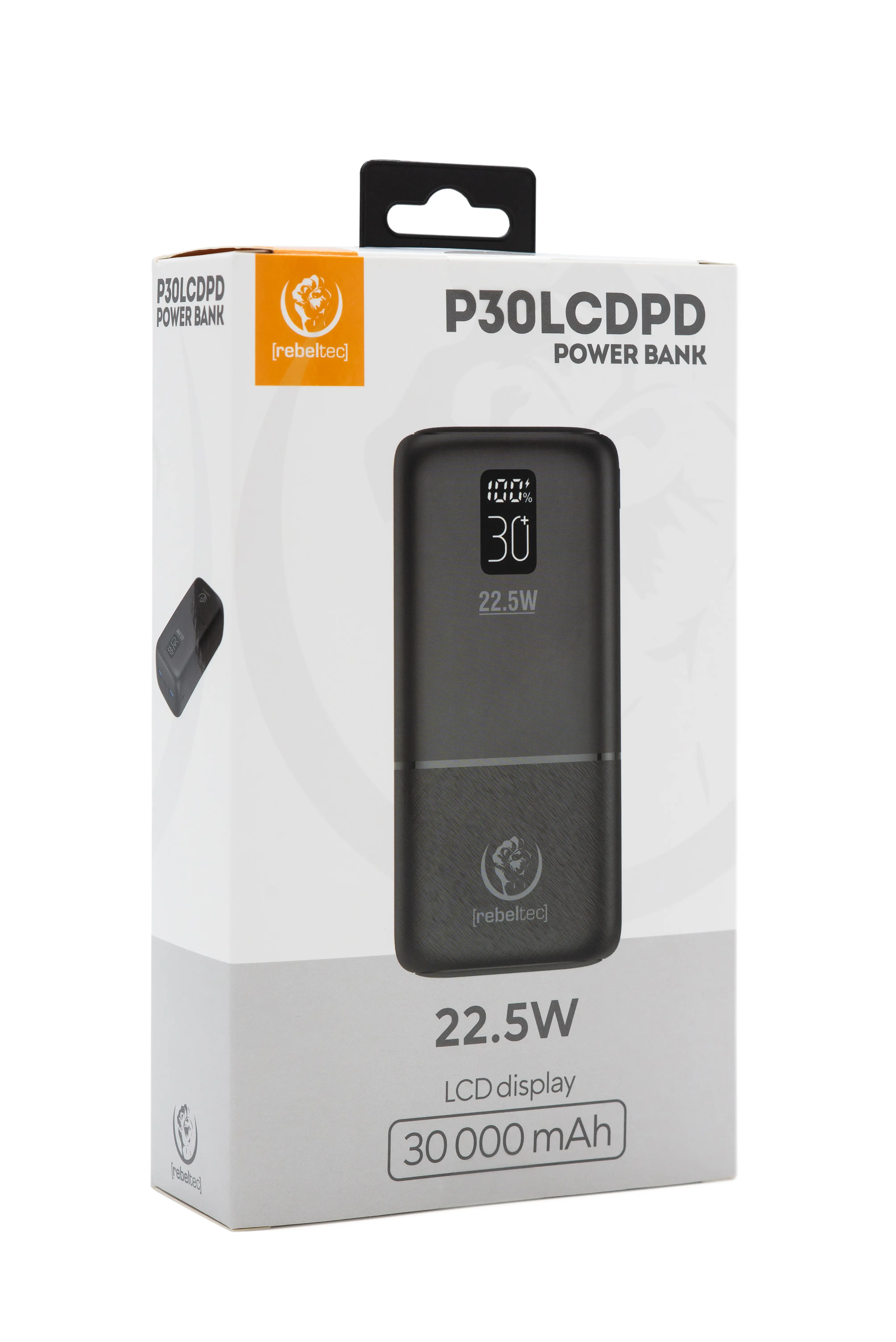 Powerbank Rebeltec P30 LCDPD 30000mAh 22,5W Czarny