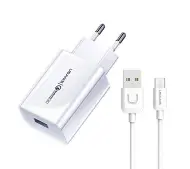 USAMS T48OCLN01 USB 18W + kabel USB-C Biały