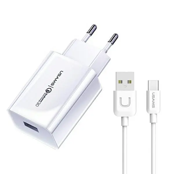 Ładowarka sieciowa USAMS T48OCLN01 USB 18W + kabel USB-C Biały