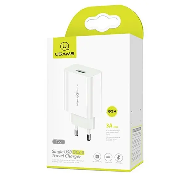 Ładowarka sieciowa USAMS T48OCLN01 USB 18W + kabel USB-C Biały