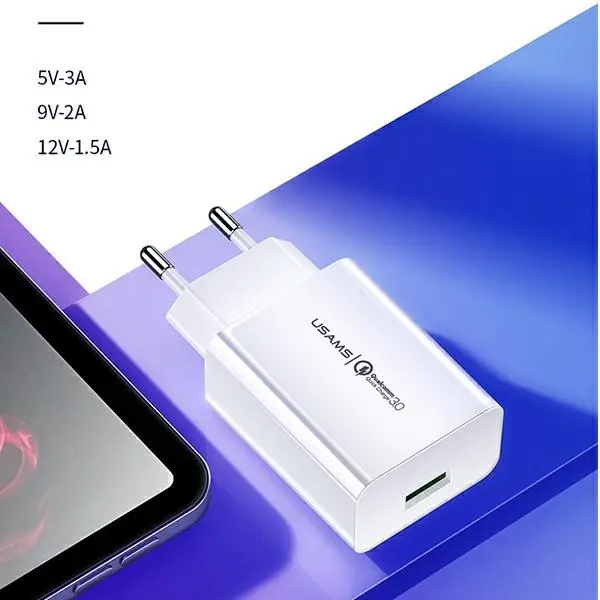 Ładowarka sieciowa USAMS T48OCLN01 USB 18W + kabel USB-C Biały