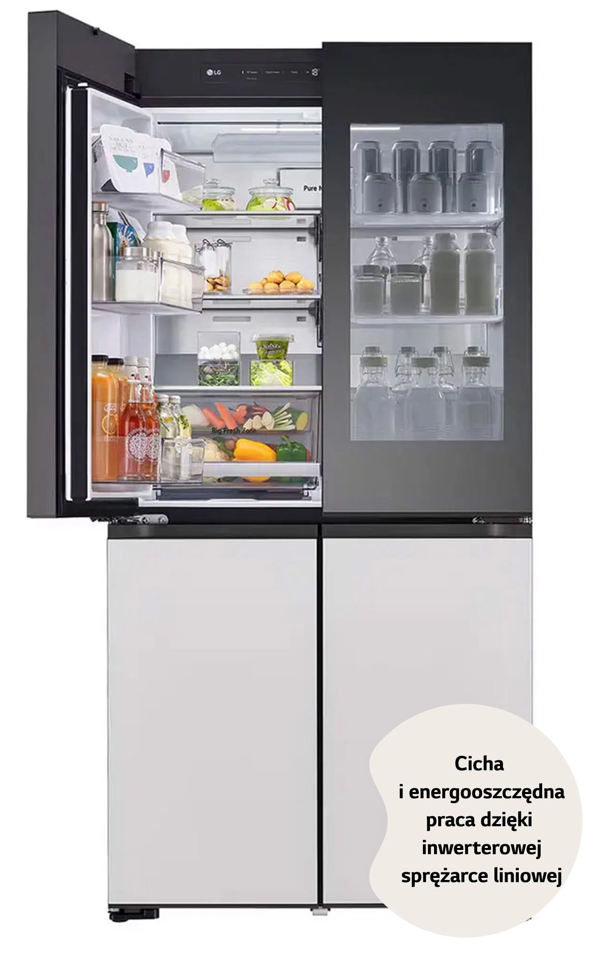 Lodówka LG MoodUP InstaView GMV960NNME Pełny No Frost 186,5cm Zdalne sterowanie Zmienny kolor frontu