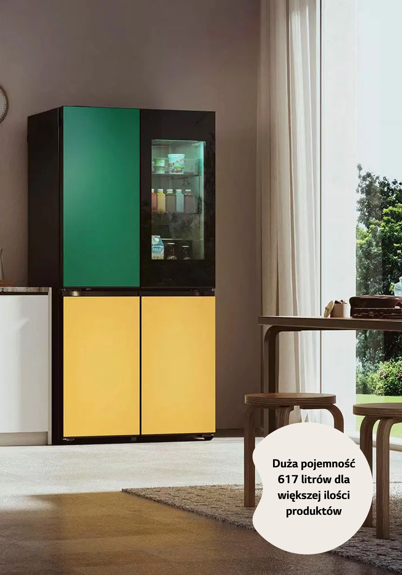 Lodówka LG MoodUP InstaView GMV960NNME Pełny No Frost 186,5cm Zdalne sterowanie Zmienny kolor frontu