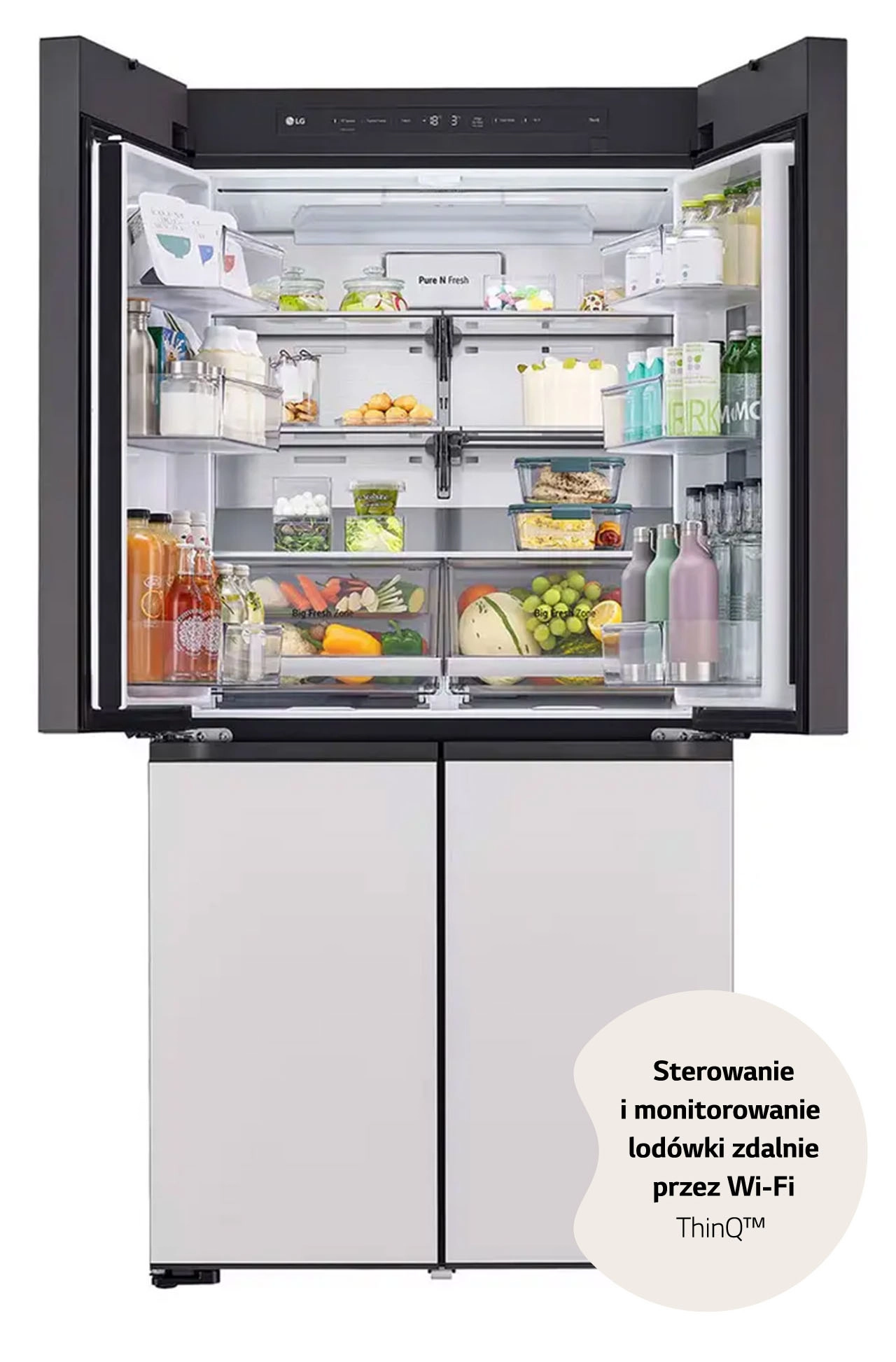 Lodówka LG MoodUP InstaView GMV960NNME Pełny No Frost 186,5cm Zdalne sterowanie Zmienny kolor frontu