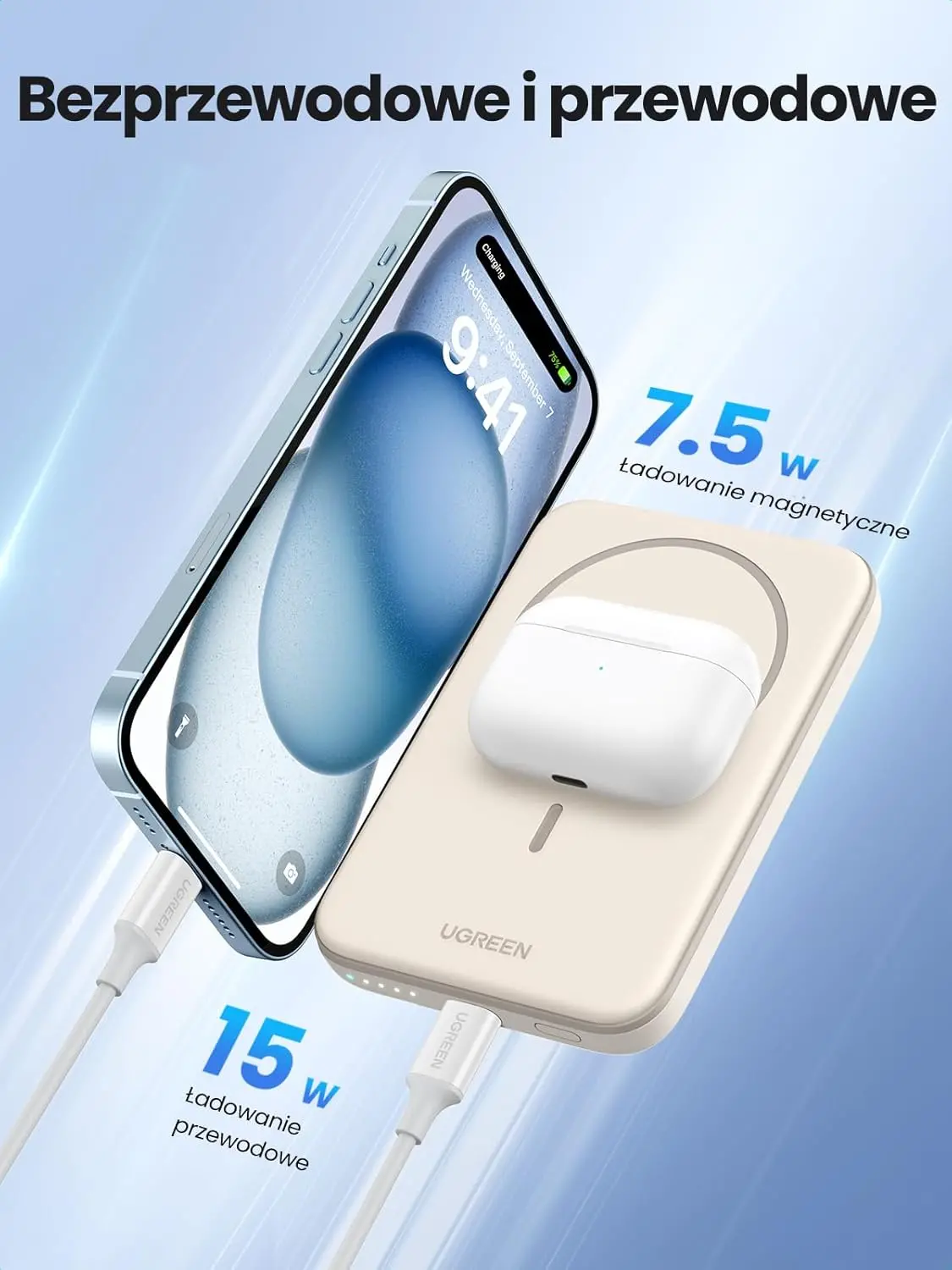 Powerbank UGREEN PB560 5000mAh MagSafe 15W Beżowy