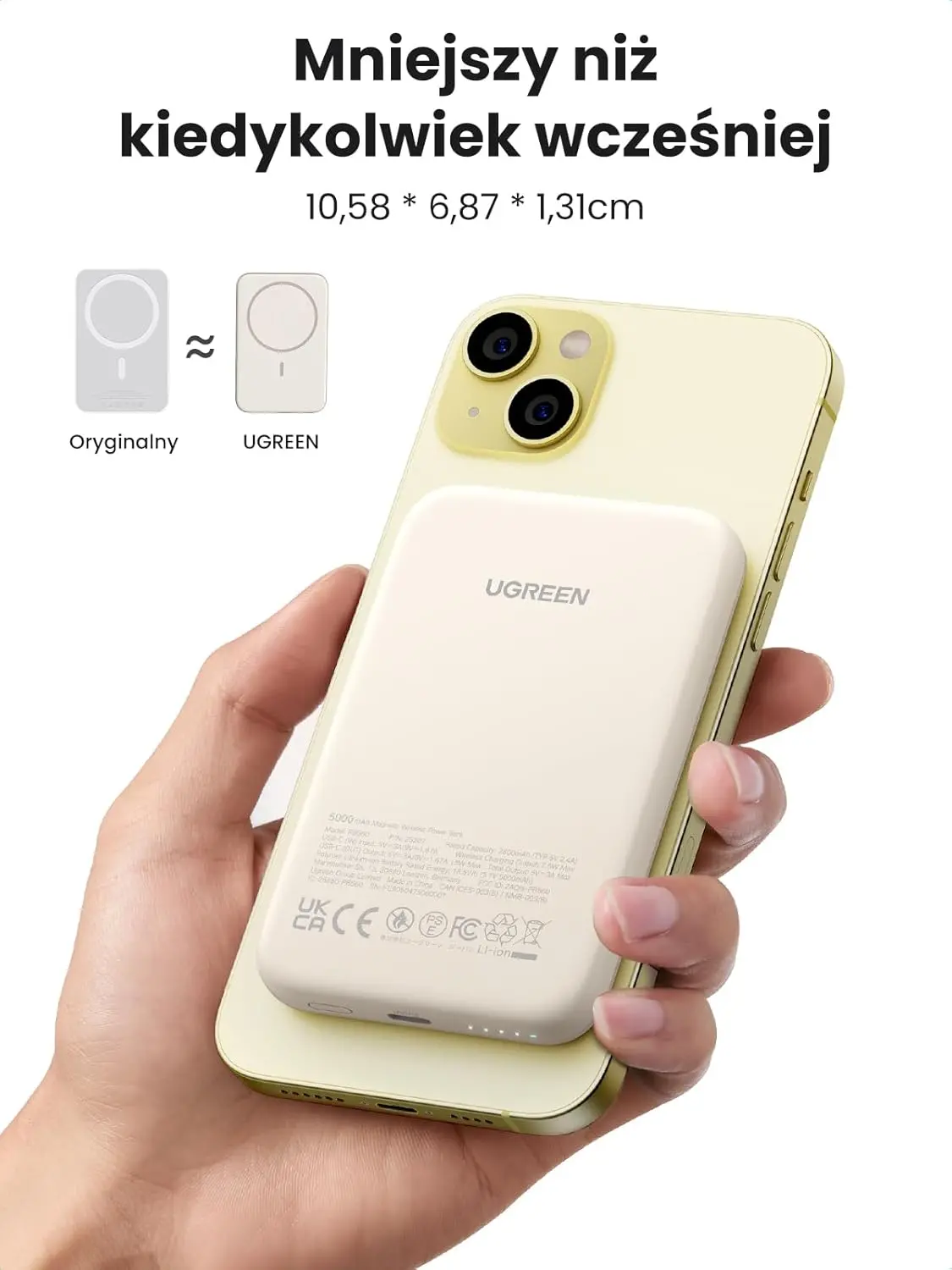 Powerbank UGREEN PB560 5000mAh MagSafe 15W Beżowy