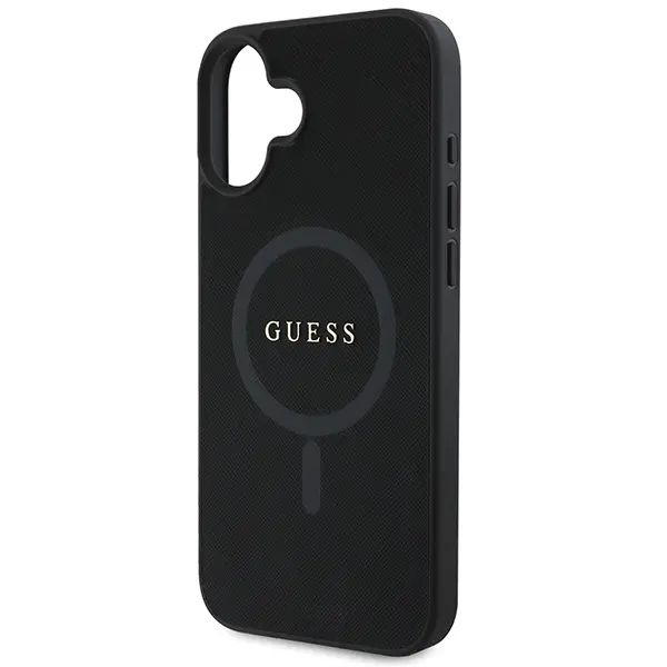 Etui Guess Saffiano Classic Logo MagSafe do iPhone 16 Plus Czarny
