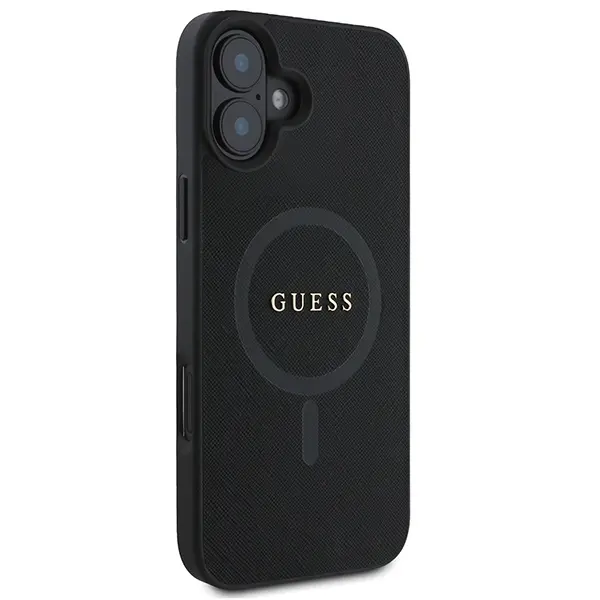 Etui Guess Saffiano Classic Logo MagSafe do iPhone 16 Plus Czarny