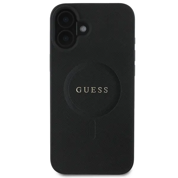Etui Guess Saffiano Classic Logo MagSafe do iPhone 16 Plus Czarny