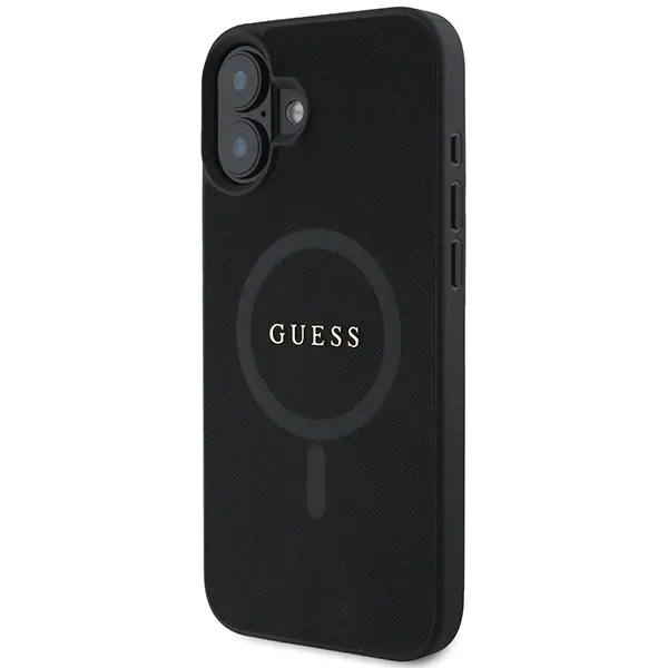 Etui Guess Saffiano Classic Logo MagSafe do iPhone 16 Plus Czarny