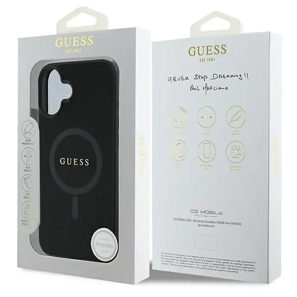 Etui Guess Saffiano Classic Logo MagSafe do iPhone 16 Plus Czarny