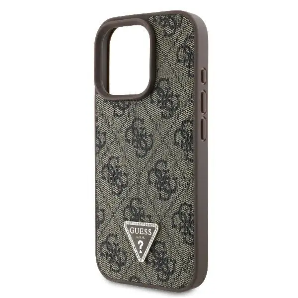 Etui Guess hardcase Leather 4G Triangle Strass iPhone 16 Pro Brązowy
