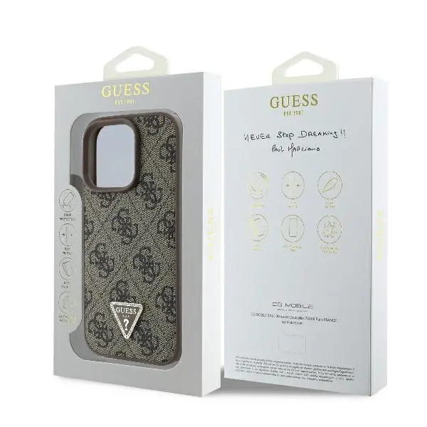 Etui Guess hardcase Leather 4G Triangle Strass iPhone 16 Pro Brązowy