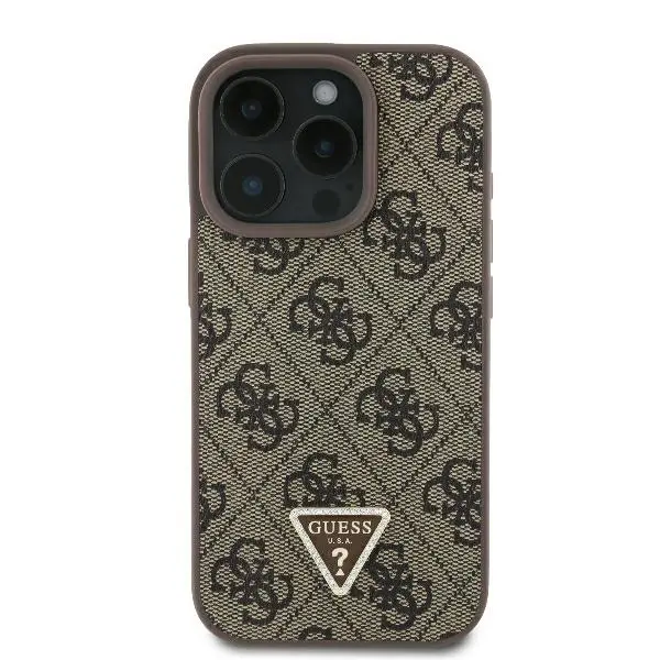 Etui Guess hardcase Leather 4G Triangle Strass iPhone 16 Pro Brązowy