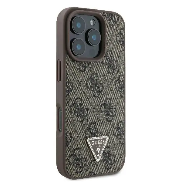Etui Guess hardcase Leather 4G Triangle Strass iPhone 16 Pro Brązowy