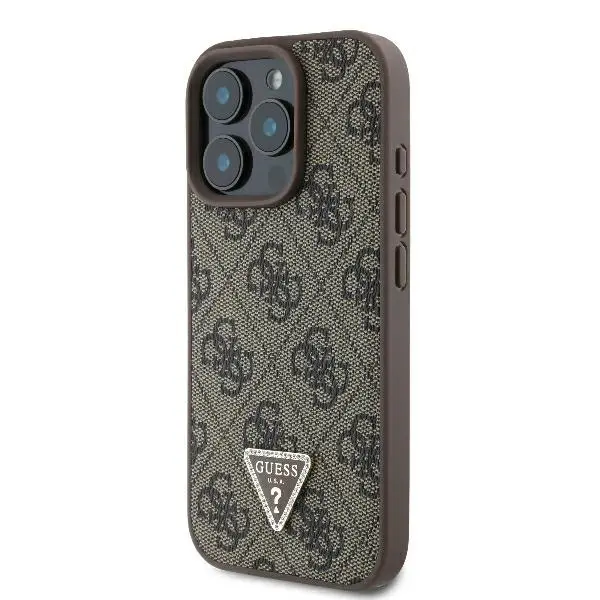 Etui Guess hardcase Leather 4G Triangle Strass iPhone 16 Pro Brązowy