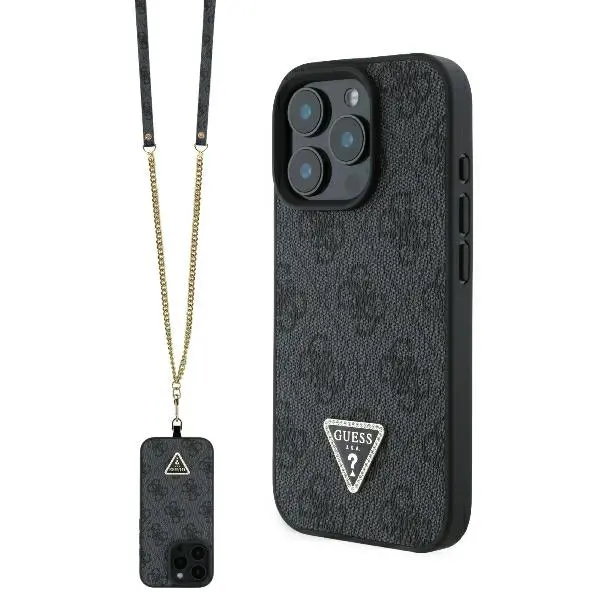 Etui Guess Leather Metal Logo Strass Crossbody do iPhone 16 Pro Max Czarny