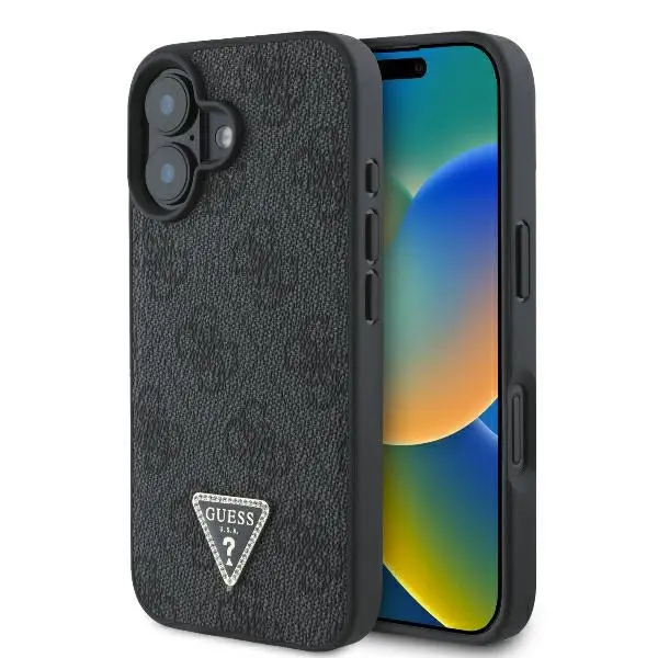 Etui Guess hardcase Leather 4G Triangle Strass iPhone 16 Plus Czarny