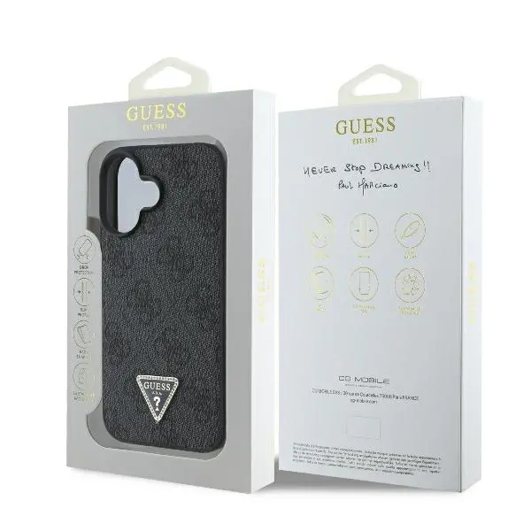 Etui Guess hardcase Leather 4G Triangle Strass iPhone 16 Plus Czarny