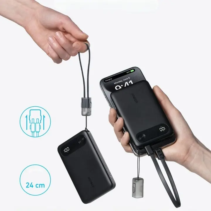 Powerbank Anker Powercore (A1257G11) 10000mAH PD 22.5W Wbudowany kabel USB-C Czarny
