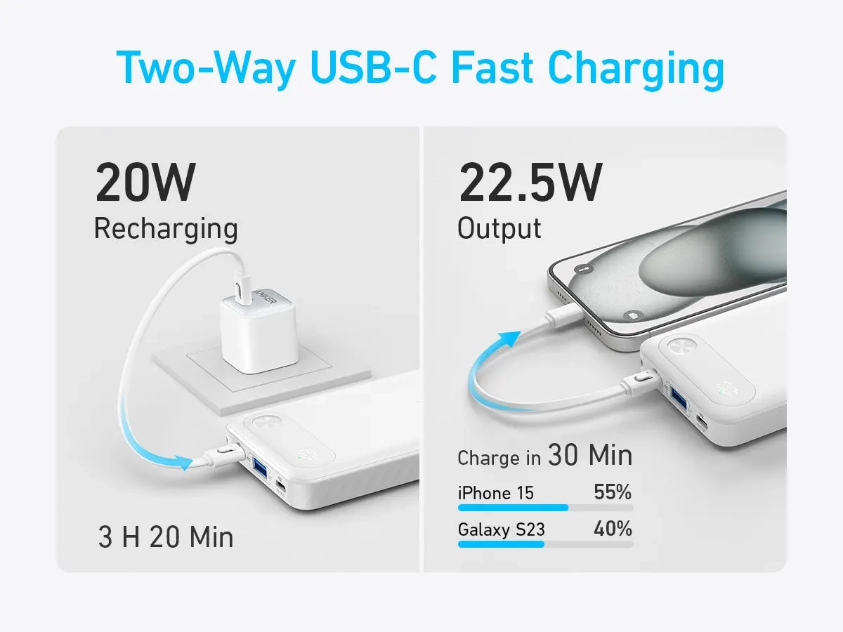 Powerbank Anker Powercore (A1257G11) 10000mAH PD 22.5W Wbudowany kabel USB-C Czarny