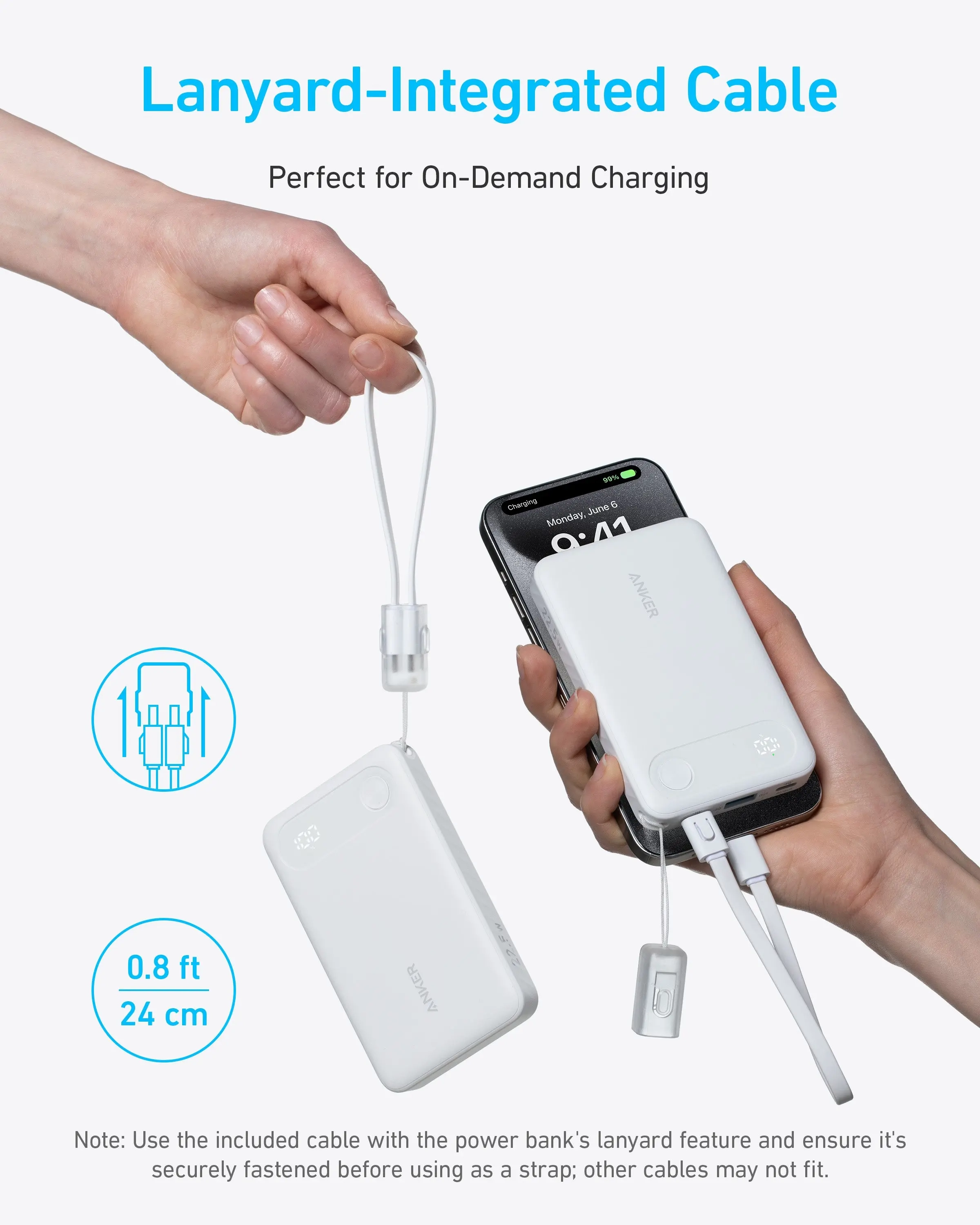 Powerbank Anker Powercore (A1257G11) 10000mAH PD 22.5W Wbudowany kabel USB-C Czarny