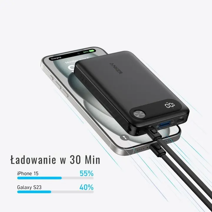 Powerbank Anker Powercore (A1257G11) 10000mAH PD 22.5W Wbudowany kabel USB-C Czarny