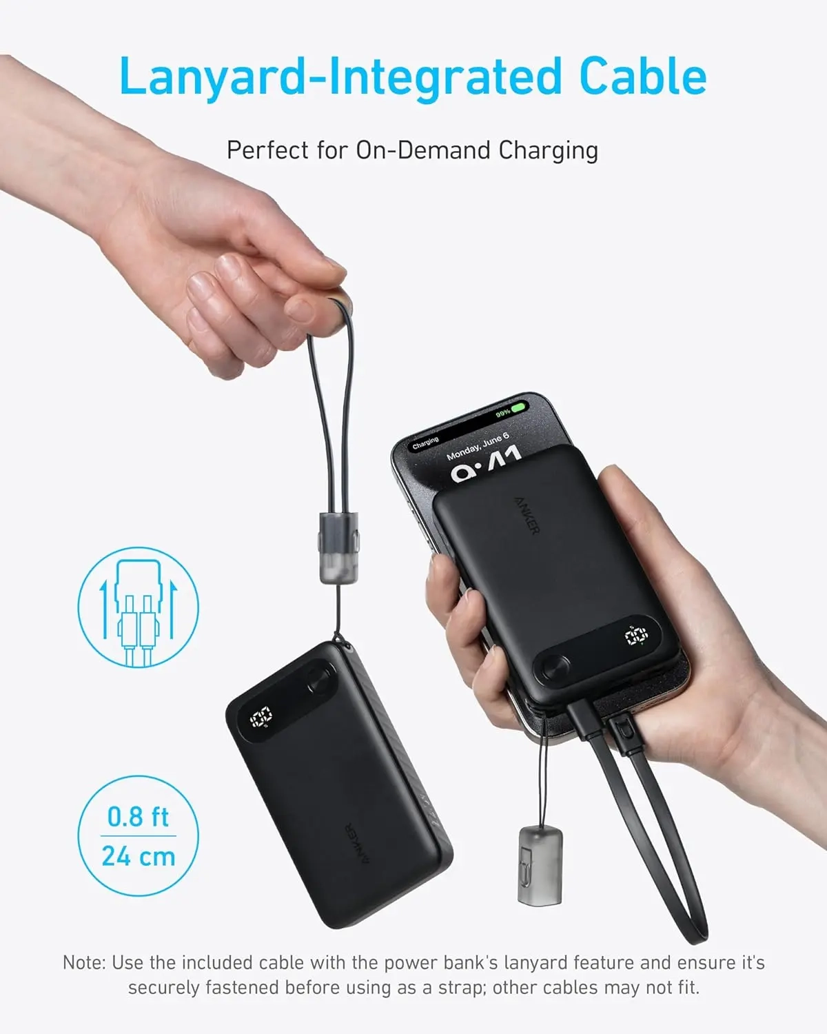 Powerbank Anker Powercore (A1257G11) 10000mAH PD 22.5W Wbudowany kabel USB-C Czarny
